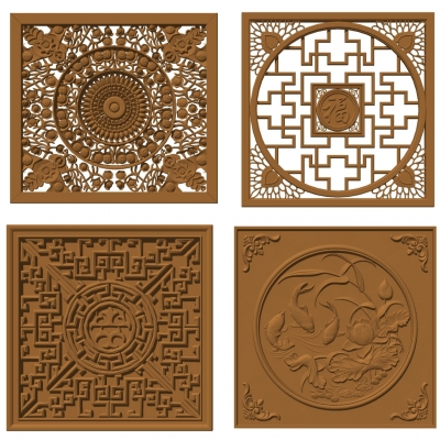  中式金属雕花组合su模型 