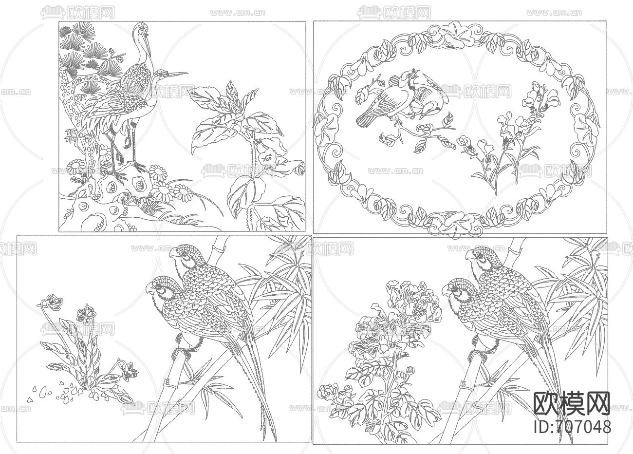 中式鸟兽CAD雕花下载