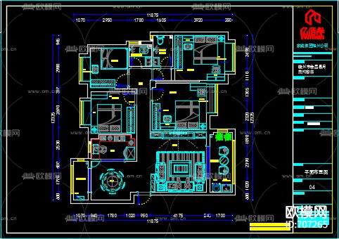 新中式家装cad施工图下载（渲染图1）