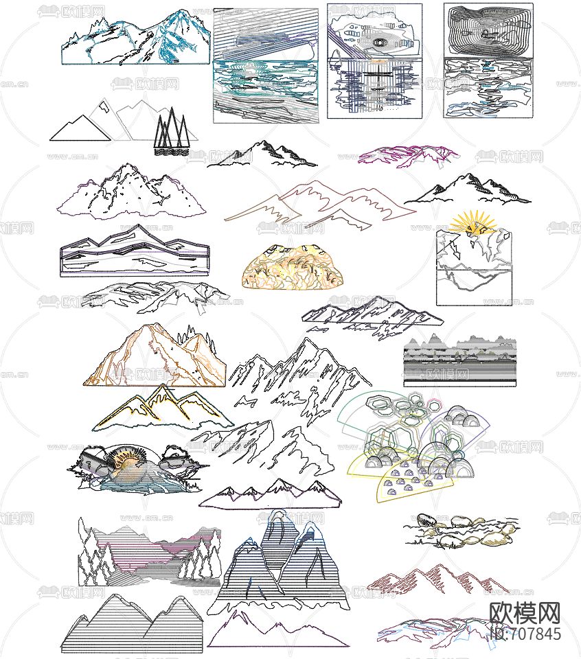 彩色山坡CAD图库下载