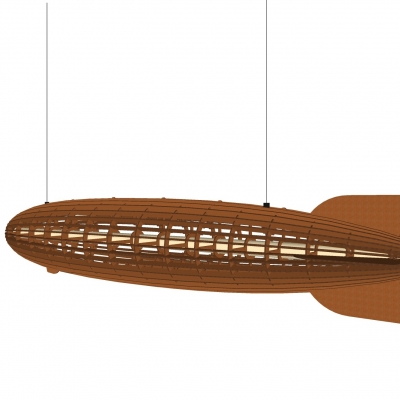  现代原木鱼形装饰吊灯su模型 