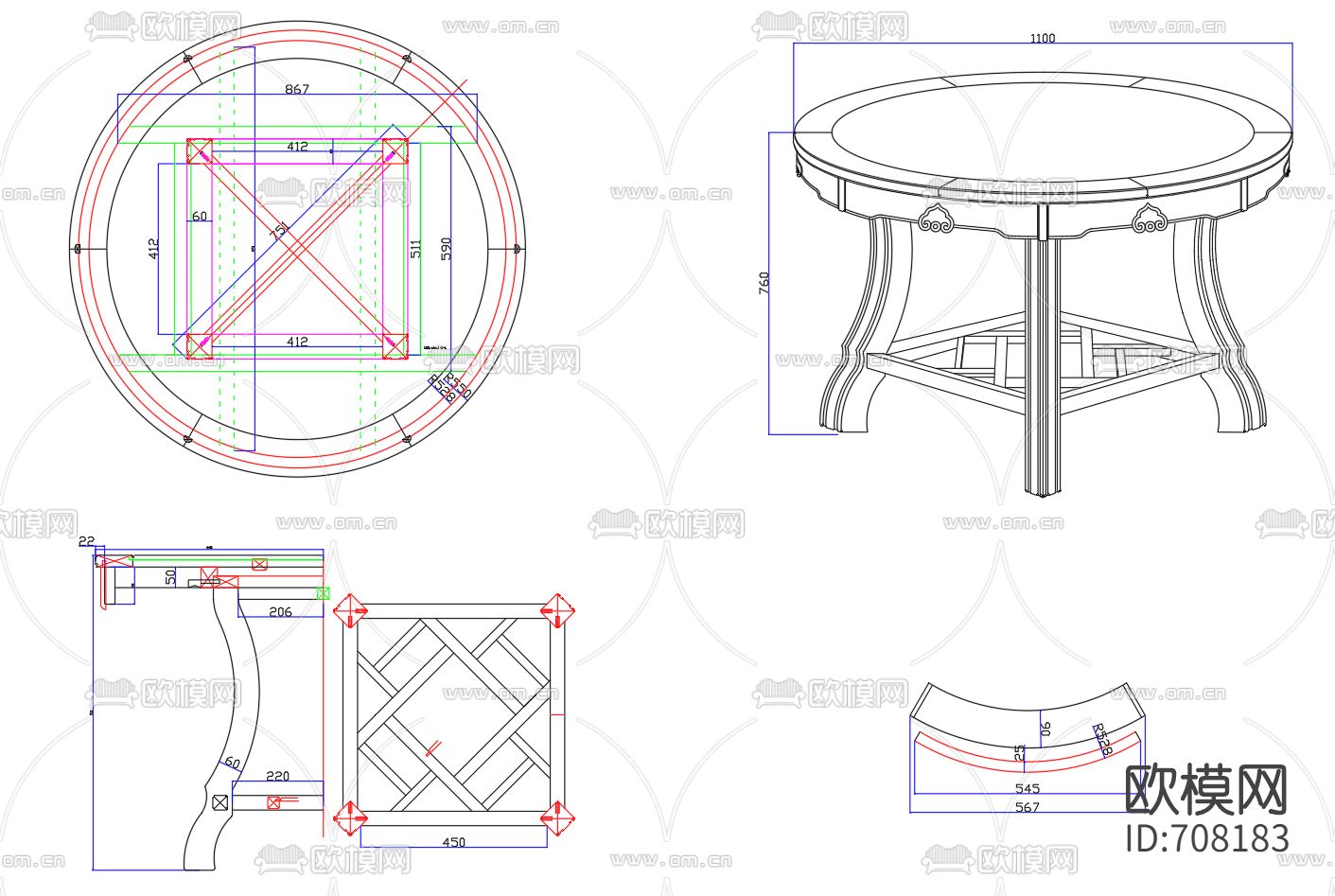 中式玉如意圆台cad详图下载