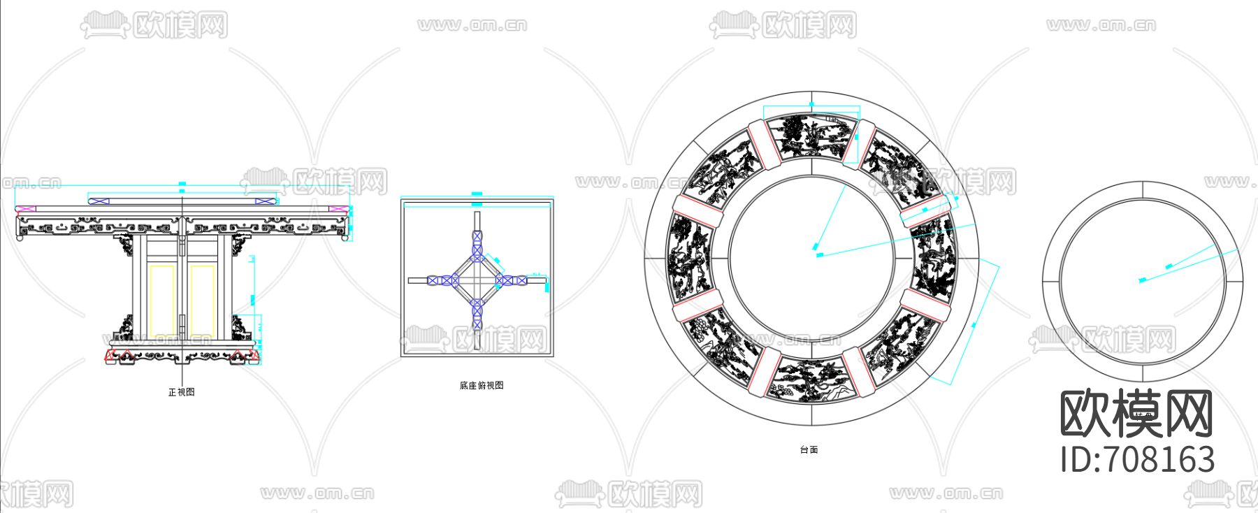 中式八仙圆台cad详图下载