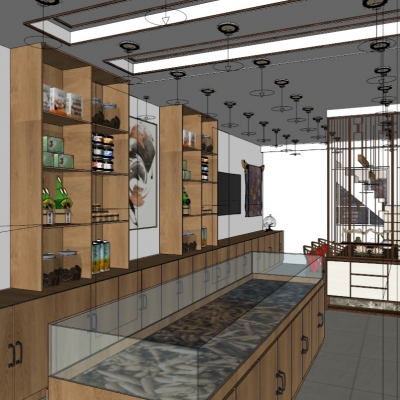  现代茶叶特产店su模型 