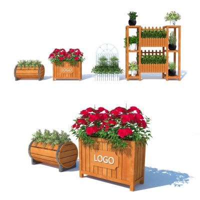  现代花架花箱盆栽组合su模型 