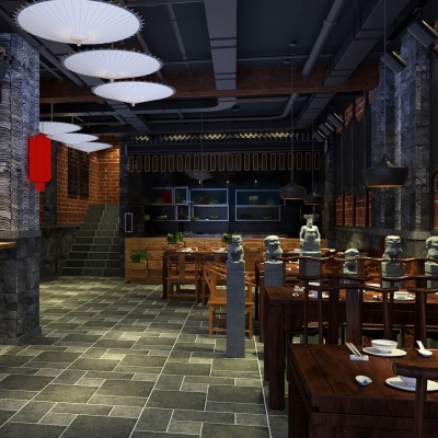  中式火锅店su模型 