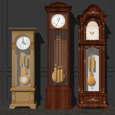  美式实木落地钟su模型 