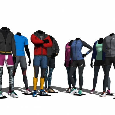  现代运动服装模特su模型 