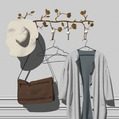  北欧树枝挂衣架服饰su模型 