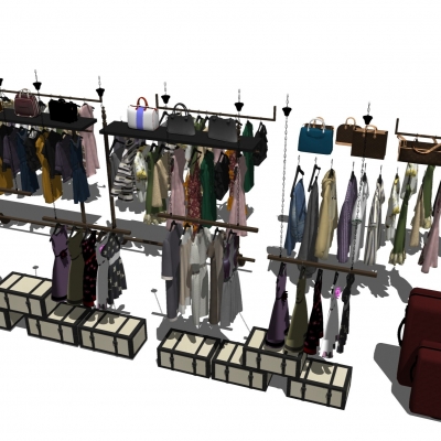  现代服装模特组合su模型 