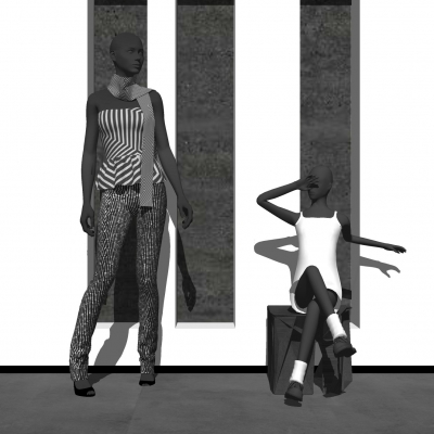  现代服装模特组合su模型 