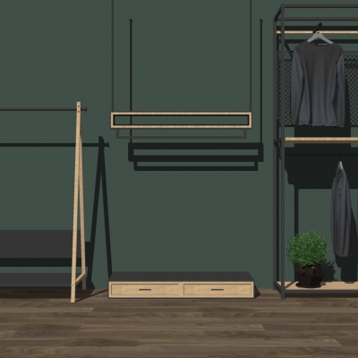  工业风挂衣架服饰su模型 