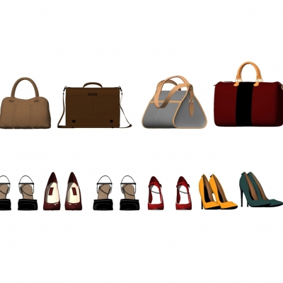  现代女士手提包高跟鞋组合su模型 