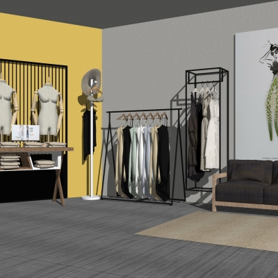  现代衣服展架su模型 