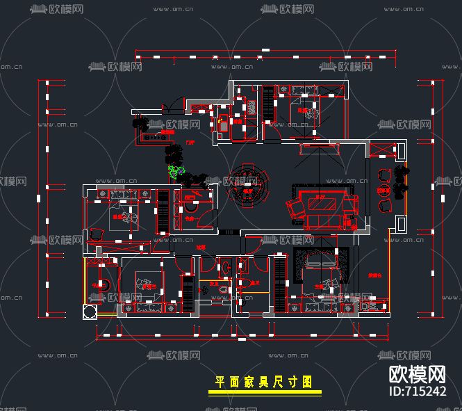 平面家具尺寸图CAD图库下载（渲染图1）