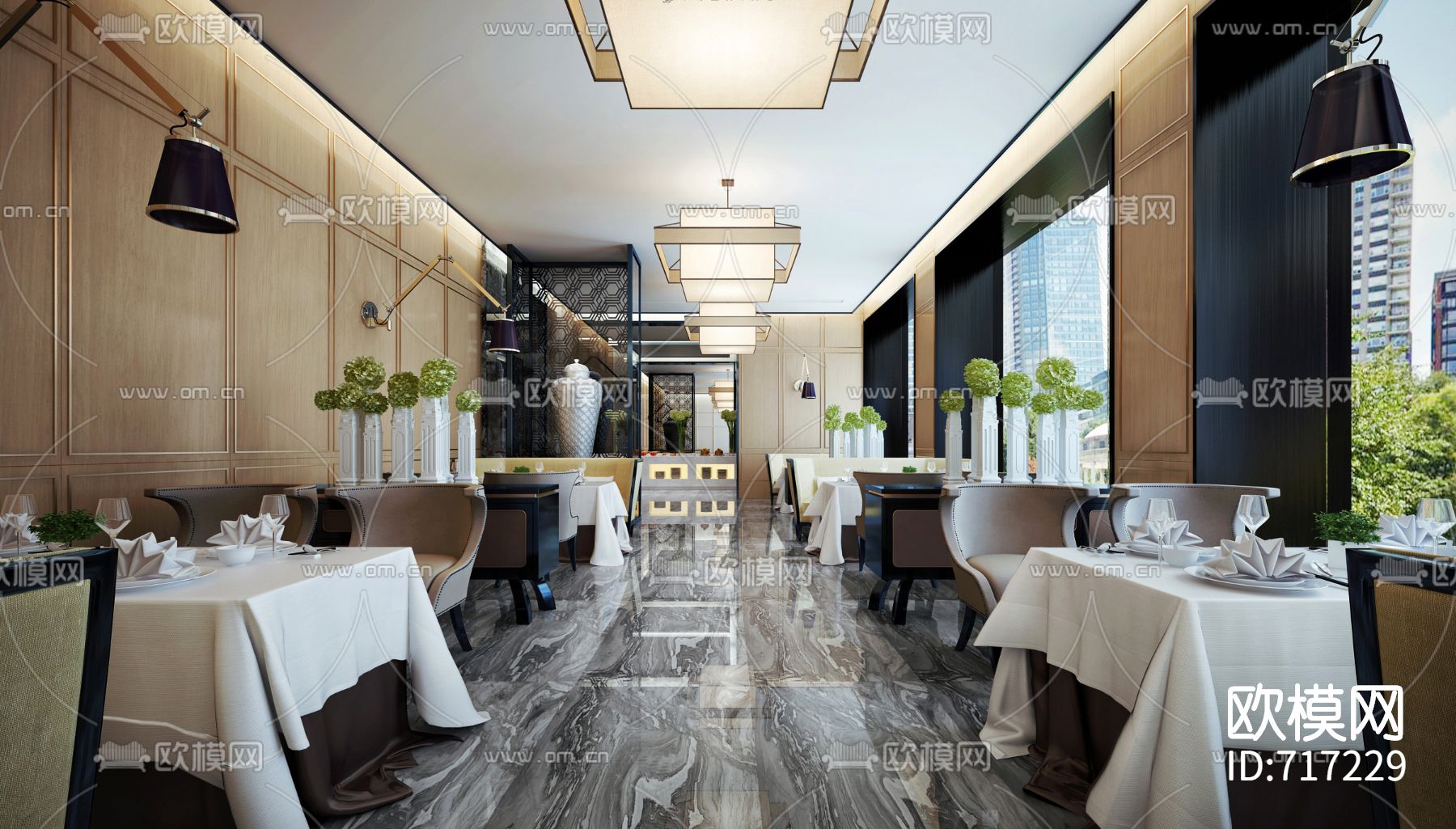 轻奢酒店CAD施工图整套（附效果图）下载（渲染图6）