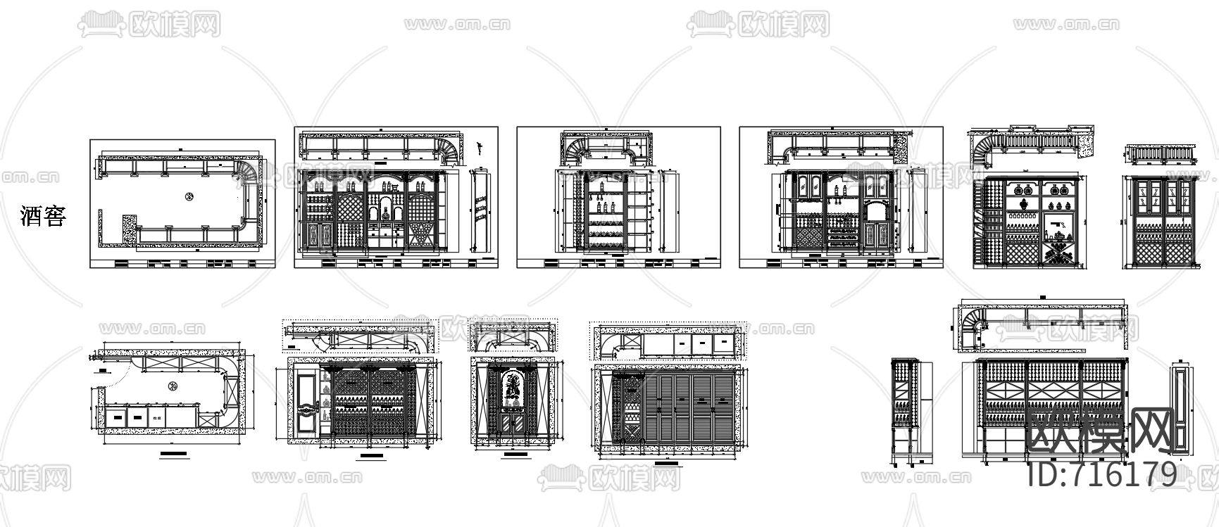 酒柜酒窖书柜鞋柜衣柜CAD图库下载（渲染图1）