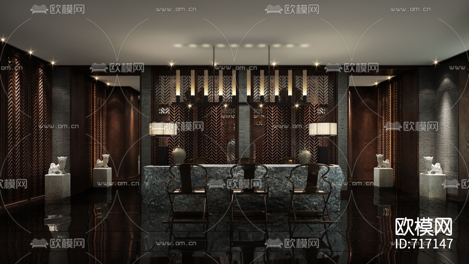 茶楼会所CAD施工图整体（附效果图）下载（渲染图3）