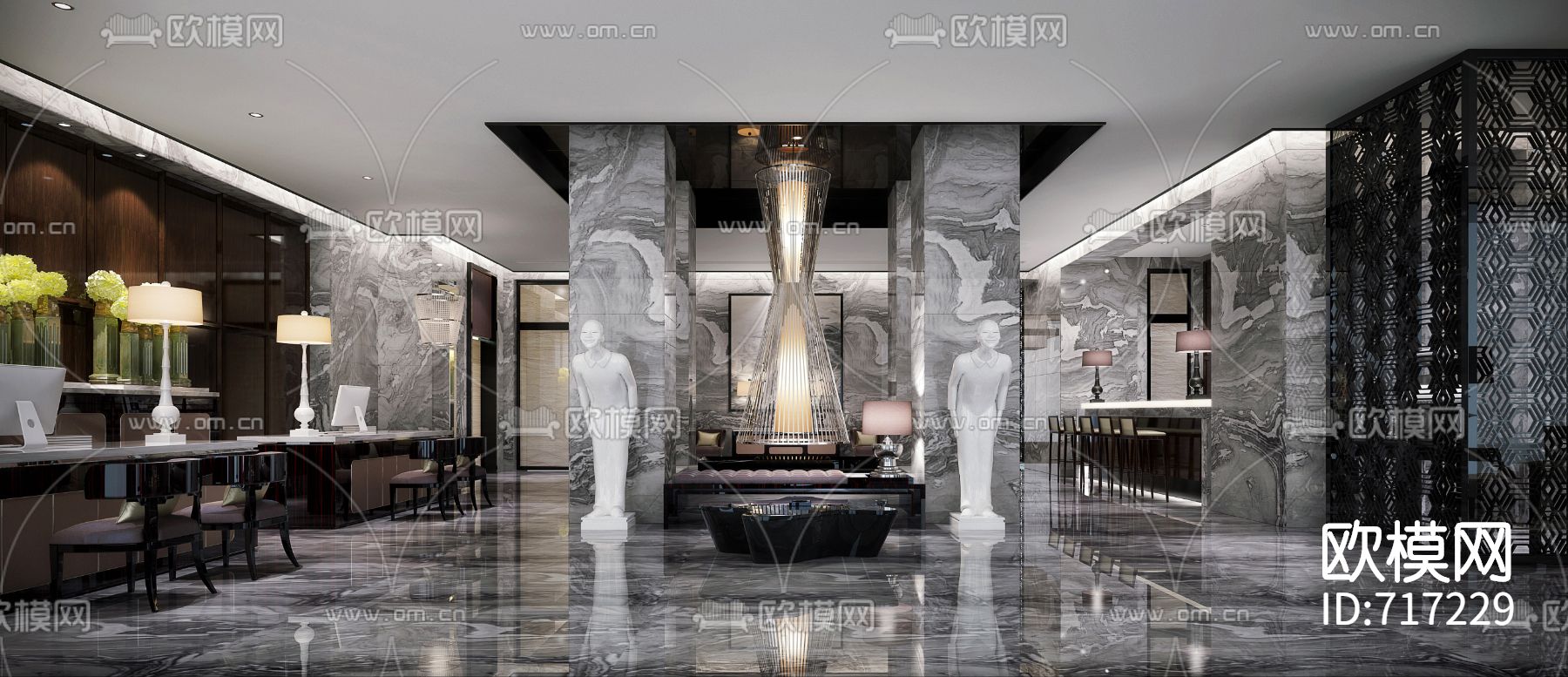 轻奢酒店CAD施工图整套（附效果图）下载（渲染图7）