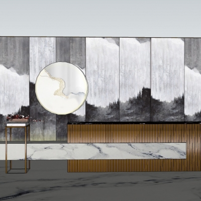  新中式轻奢大理石前台接待台su模型 