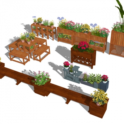  现代花箱盆栽组合su模型 