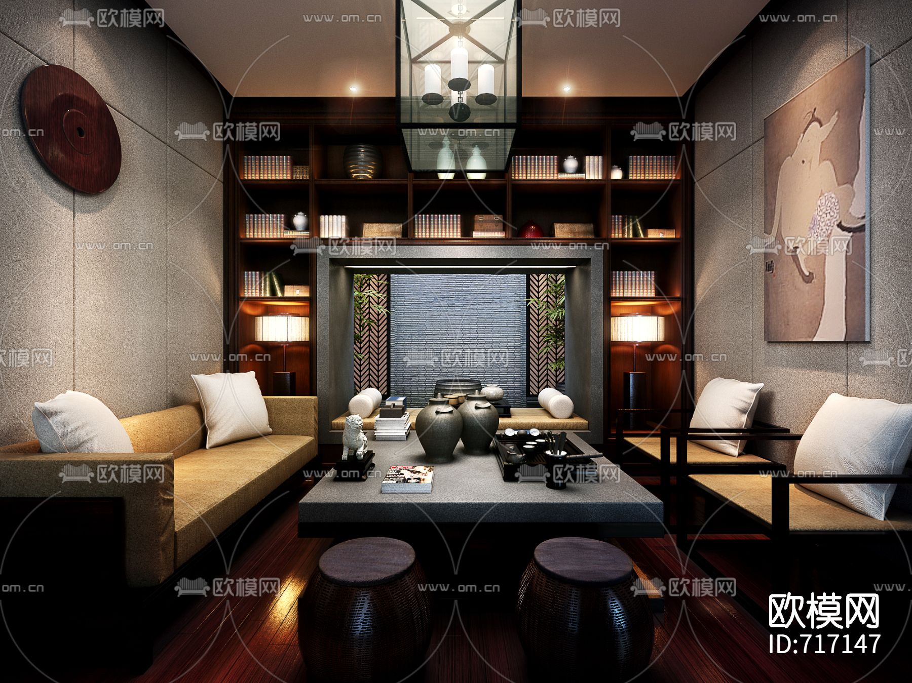 茶楼会所CAD施工图整体（附效果图）下载（渲染图1）