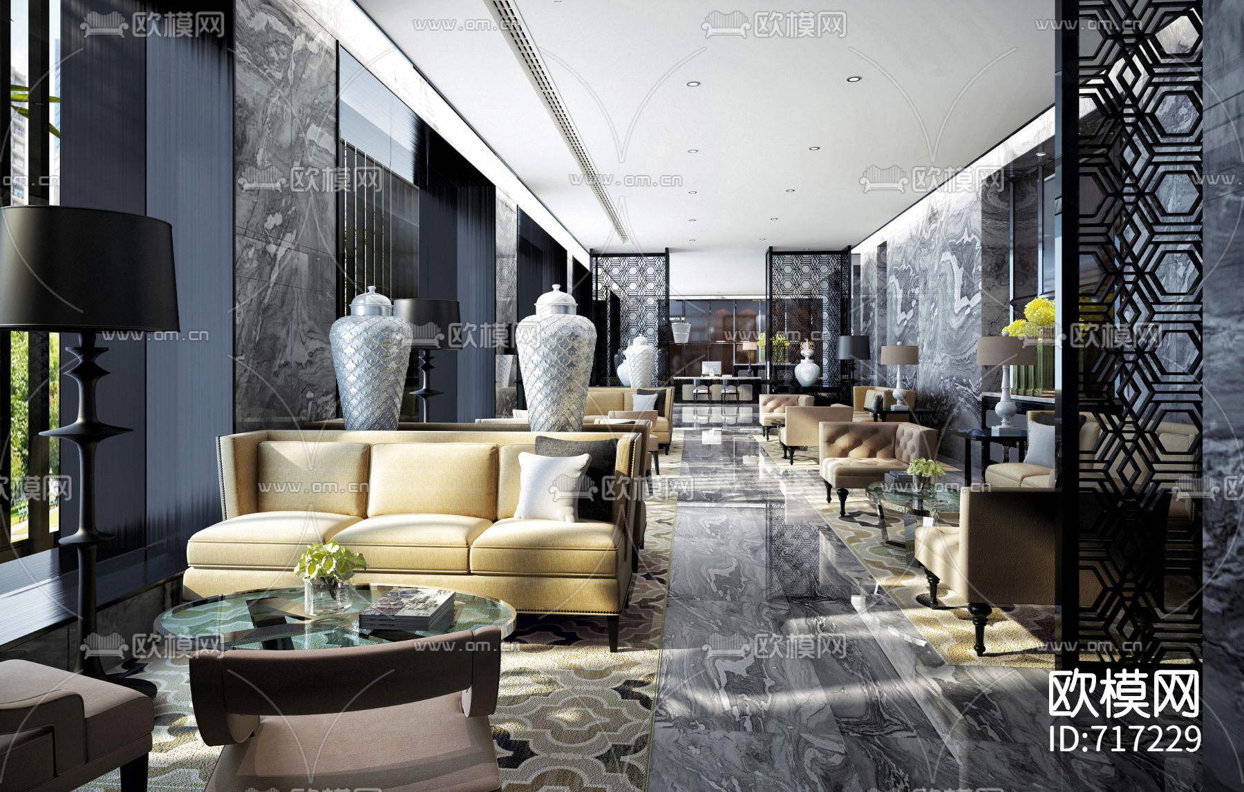 轻奢酒店CAD施工图整套（附效果图）下载（渲染图5）