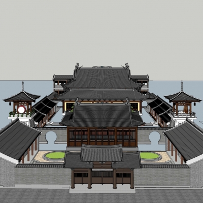  中式寺院su模型 