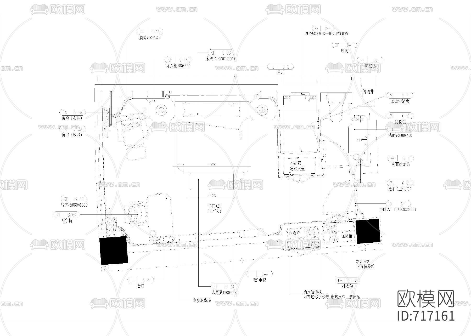 酒店客房CAD施工图下载（渲染图2）
