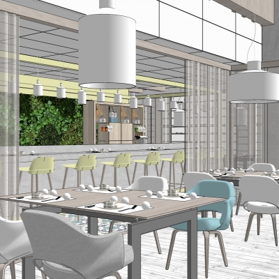  北欧西餐厅su模型 