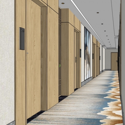  现代酒店走廊过道su模型 