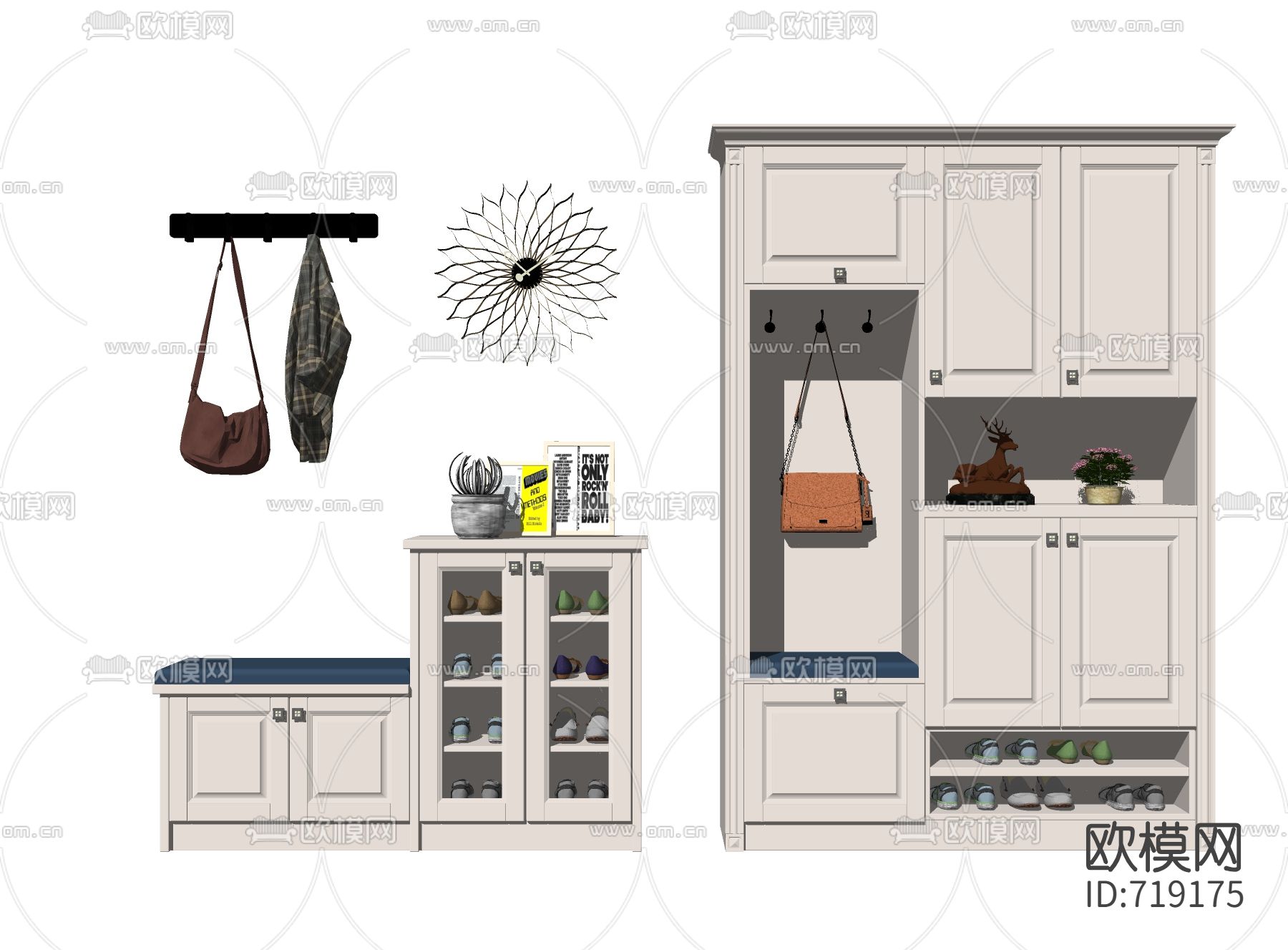 简欧实木多功能鞋柜su模型下载