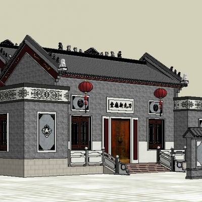  中式祠堂古建筑su模型 