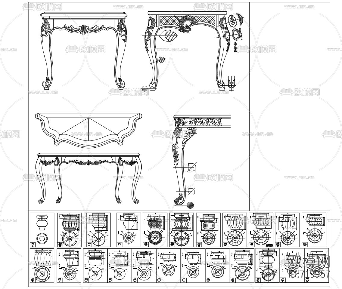 欧式腿样素材CAD图库下载（渲染图2）