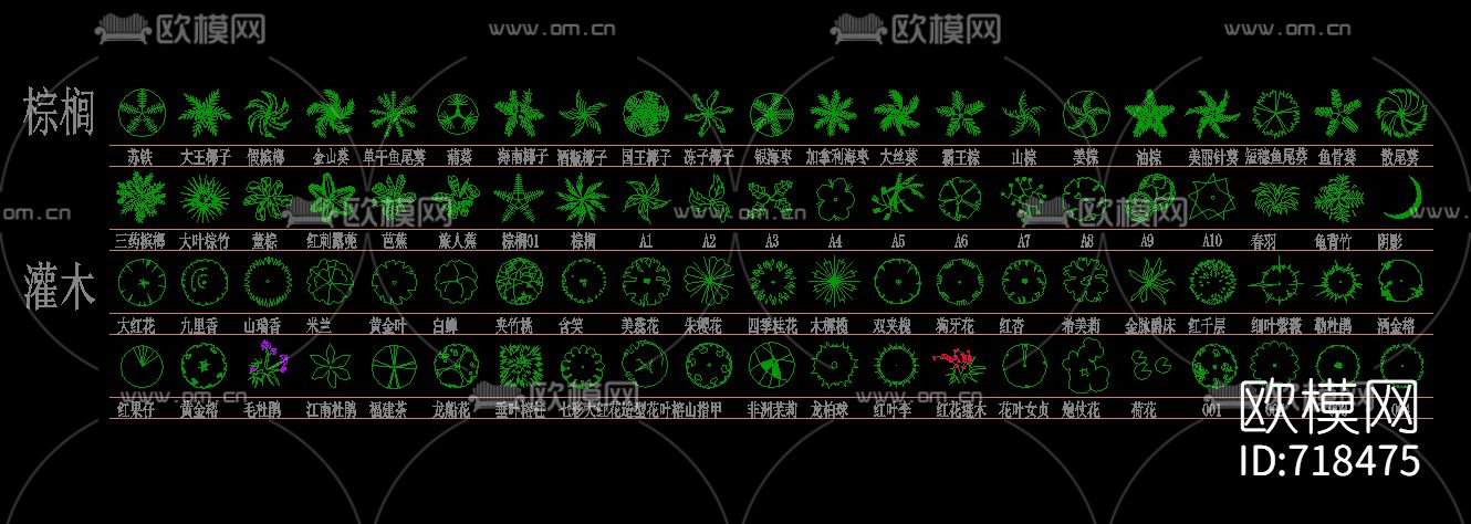 棕榈灌木平面CAD图库下载