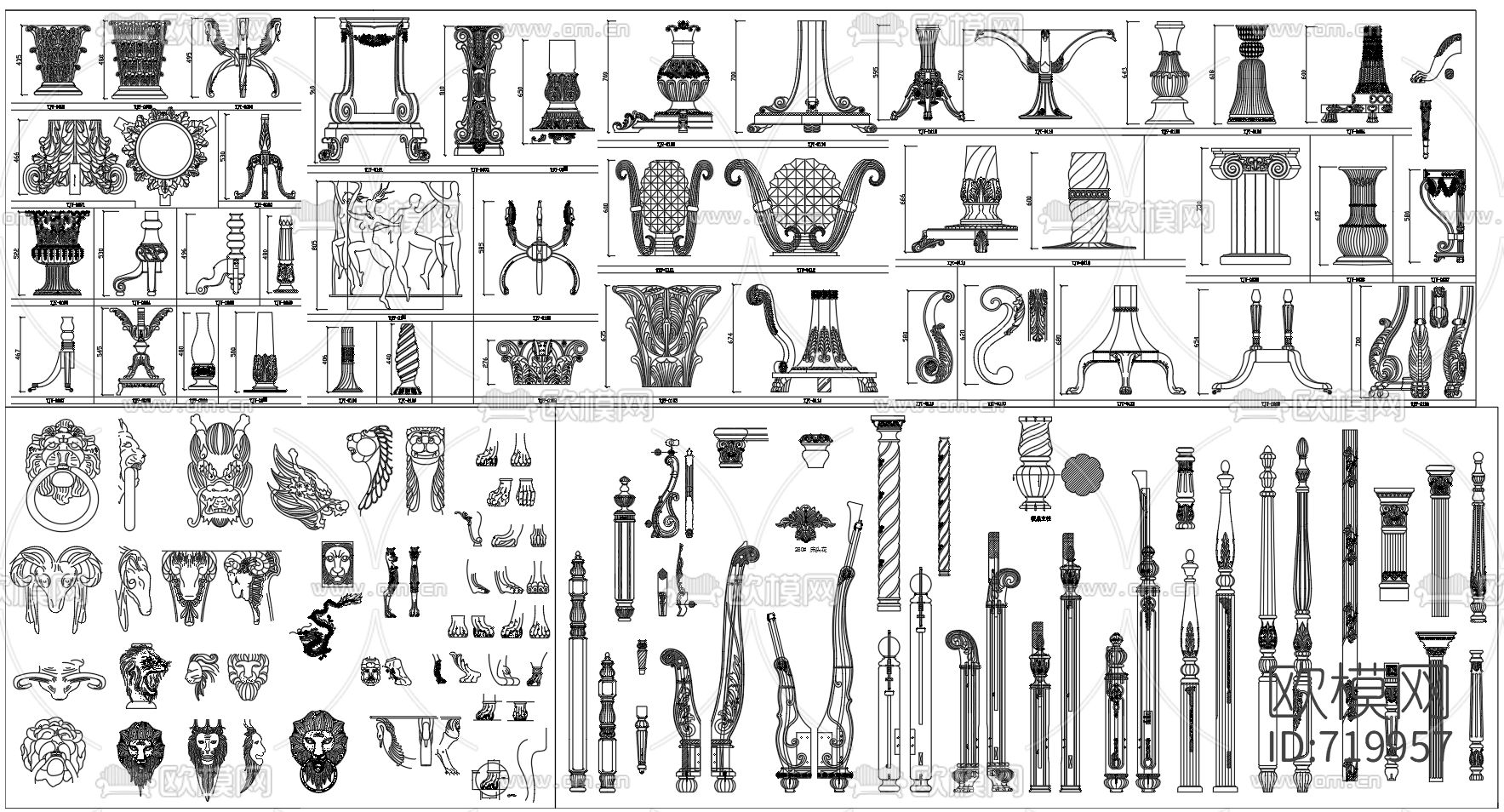 欧式腿样素材CAD图库下载（渲染图4）