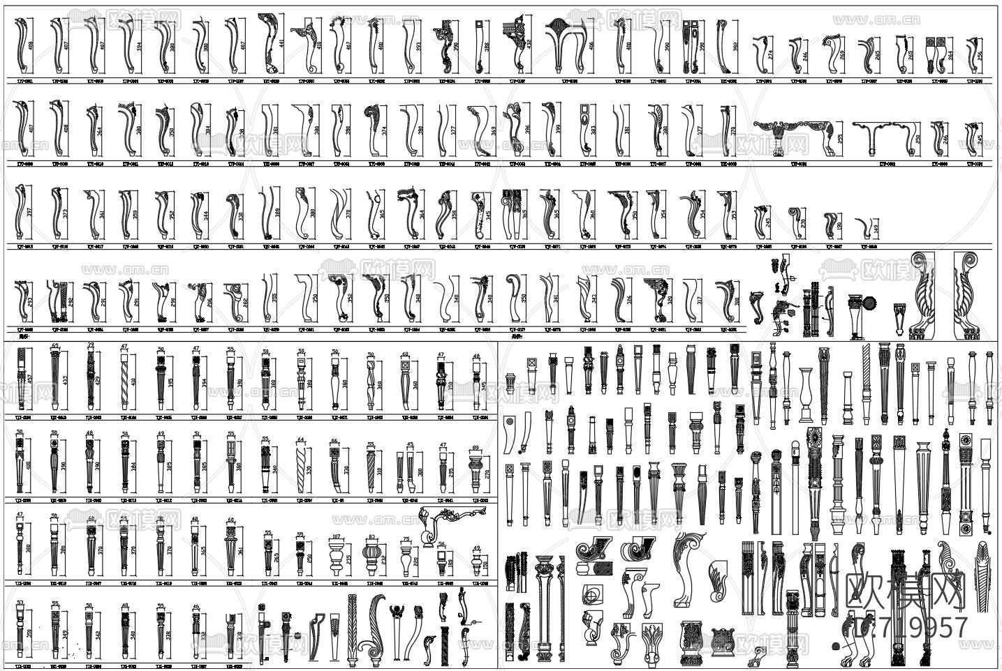 欧式腿样素材CAD图库下载（渲染图1）