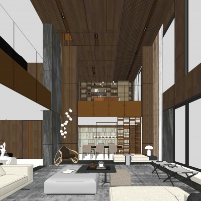  现代别墅大堂su模型 