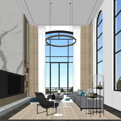  现代别墅大堂su模型 