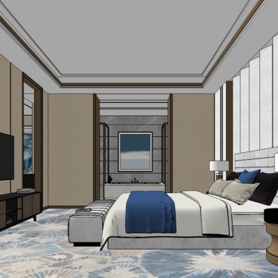  现代酒店客房套房su模型 