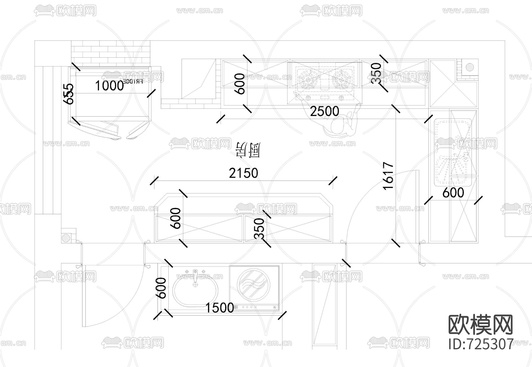 橱柜尺寸和水电位置图下载（渲染图2）