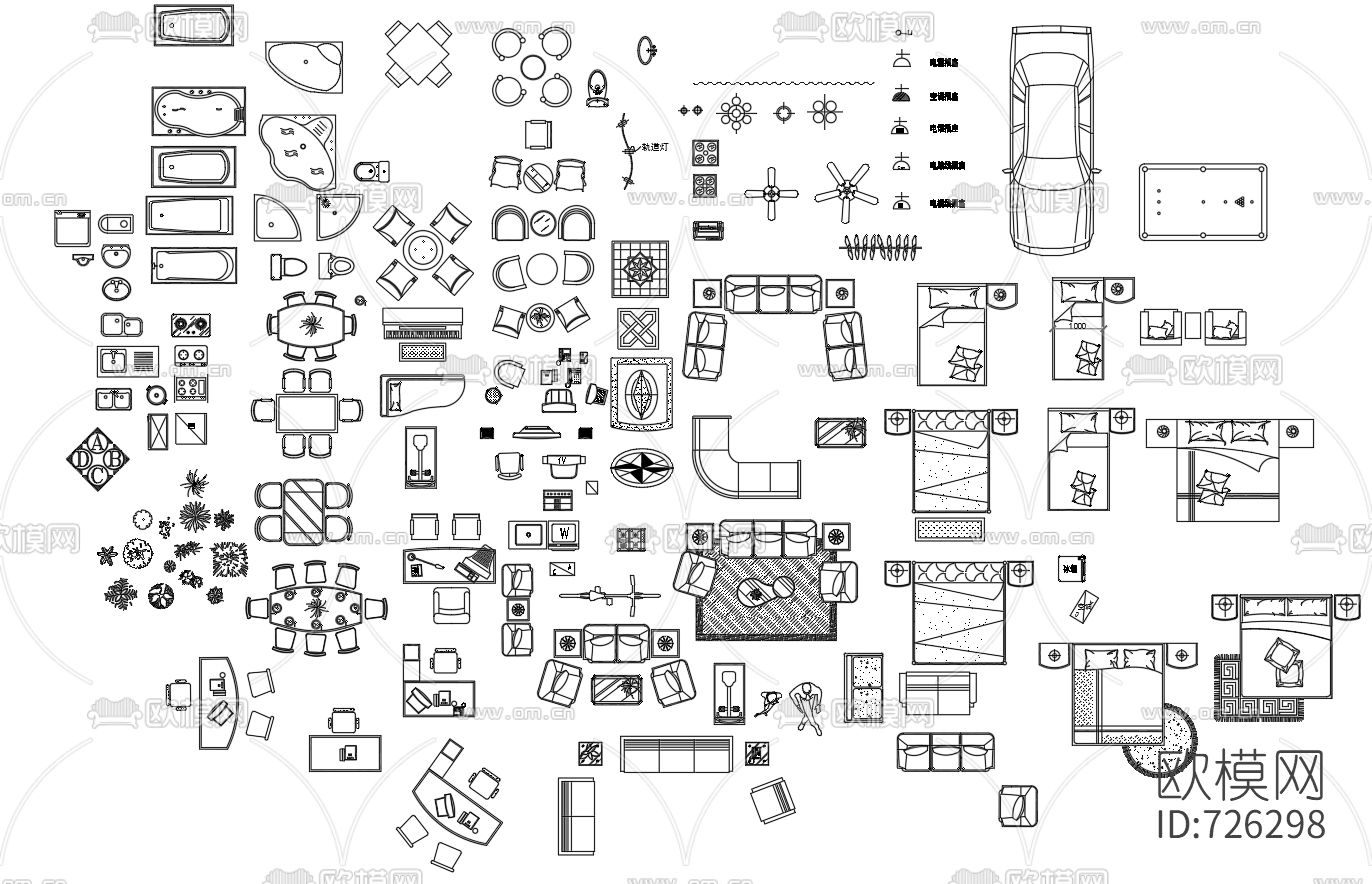 综合家具植物CAD图库下载（渲染图4）