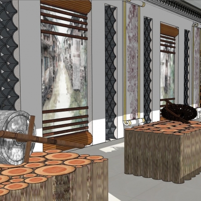  中式历史文化展厅su模型 