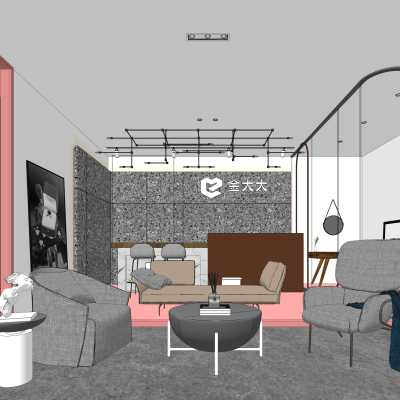 现代粉色珠宝专卖店su模型