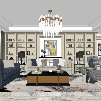 简欧轻奢客厅su模型