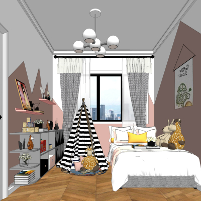  北欧儿童房su模型 