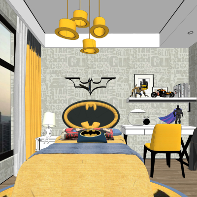 现代男孩房su模型