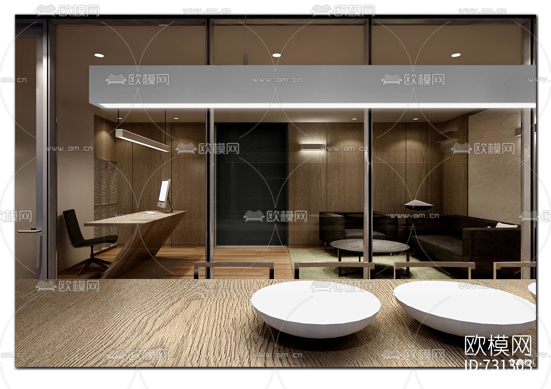 融海投资办公空间CAD施工图+效果图下载（渲染图8）