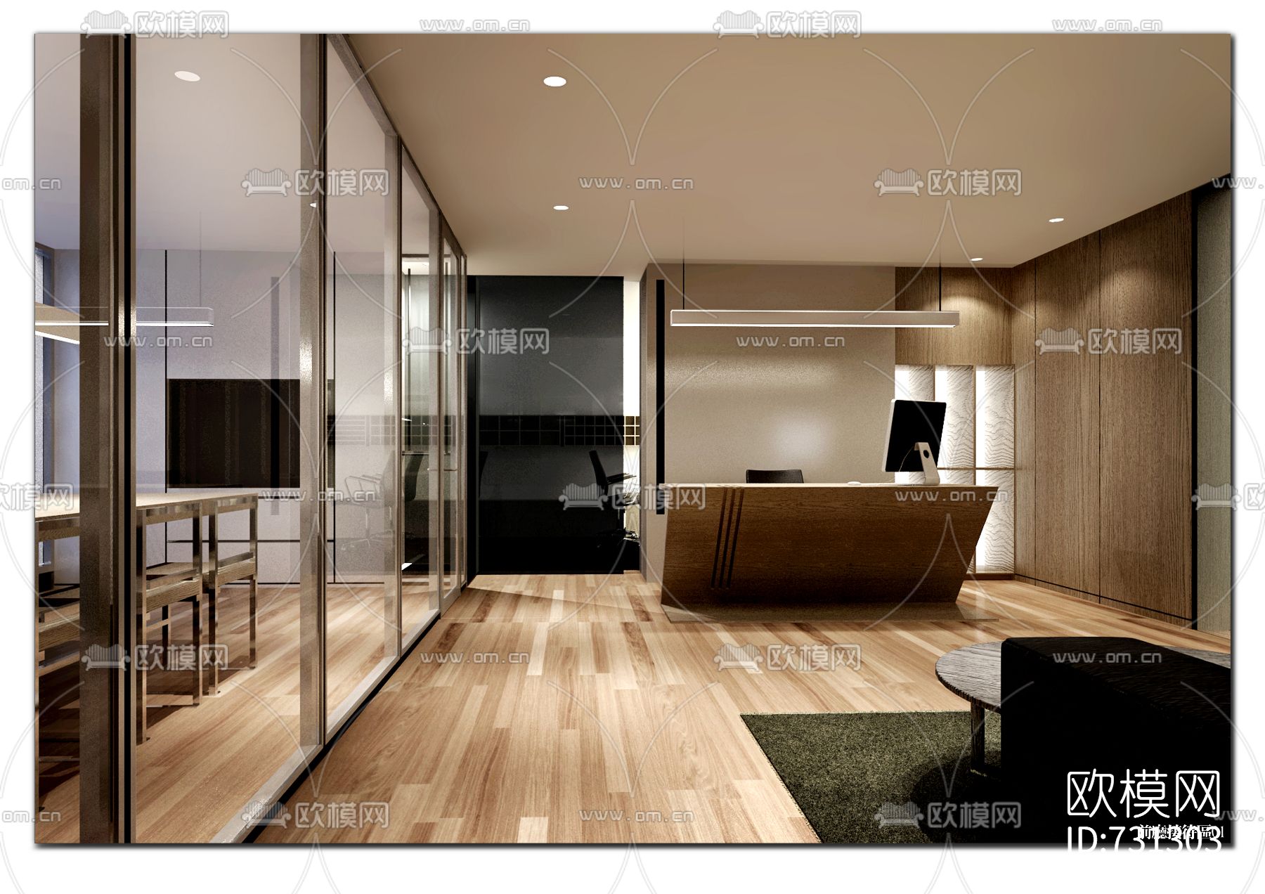 融海投资办公空间CAD施工图+效果图下载（渲染图6）