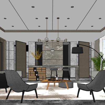  现代会客厅接待室su模型 